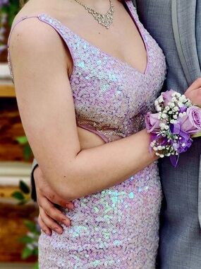 Iridescent Lilac Sequin Prom Dress